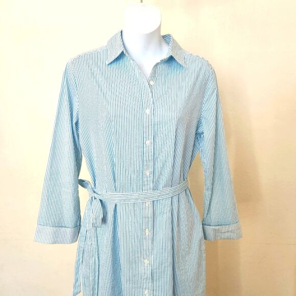 CITY STREETS White Blue Striped Shirt Dress Size S - Picture 2 of 7